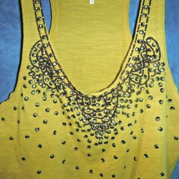 FREE PEOPLE Bohemian Crop Yellow Sequin Tank Top - Picture 3 of 4